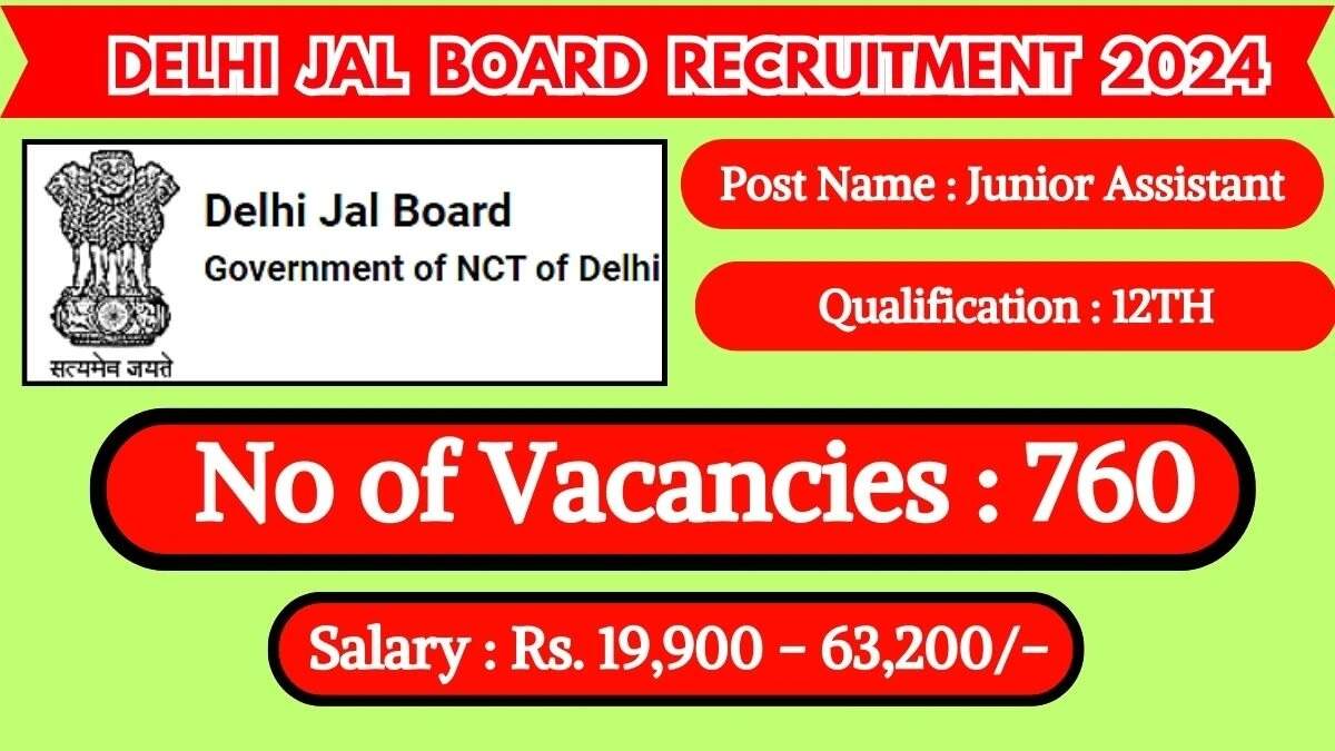 Delhi Jal Board Recruitment 2024: Apply Now for 760 Junior Assistant Vacancies