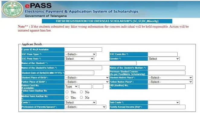तेलंगाना सरकार एससी छात्रों के लिए विदेश छात्रवृत्ति की घोषणा @ telanganaepass.cgg.gov.in पर आवेदन करें