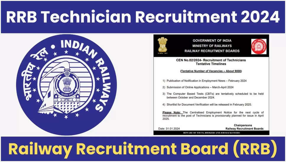 रेलवे भर्ती बोर्ड RRB तकनीशियन भर्ती 2024: CEN 02/2024 के तहत 9144 पदों के लिए ऑनलाइन आवेदन करें