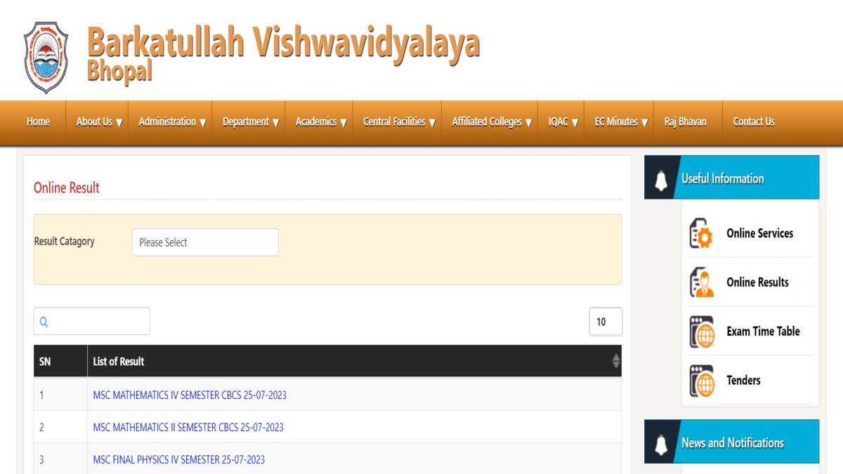 BU Result 2023 Declared: Check Your Score and Download Mark Sheet at bubhopal.ac.in