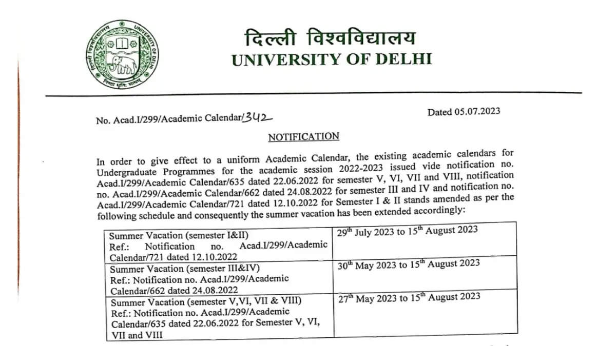 दिल्ली विश्वविद्यालय शैक्षणिक कैलेंडर 2023-24: परीक्षा, छुट्टियों की महत्वपूर्ण तिथियां घोषित