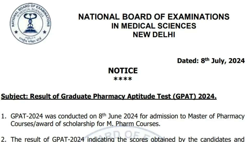 GPAT 2024 का परिणाम जारी &ndash; NAT बोर्ड ग्रेजुएट फार्मेसी एप्टीट्यूड टेस्ट स्कोर देखें