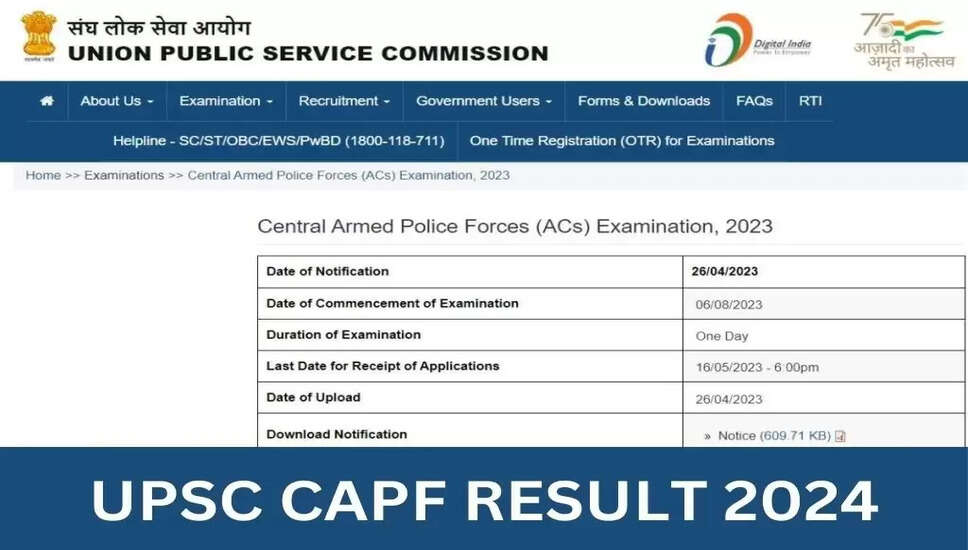UPSC CAPF (AC) परीक्षा 2023 का अंतिम परिणाम जारी, 322 पदों के लिए चयनित उम्मीदवार
