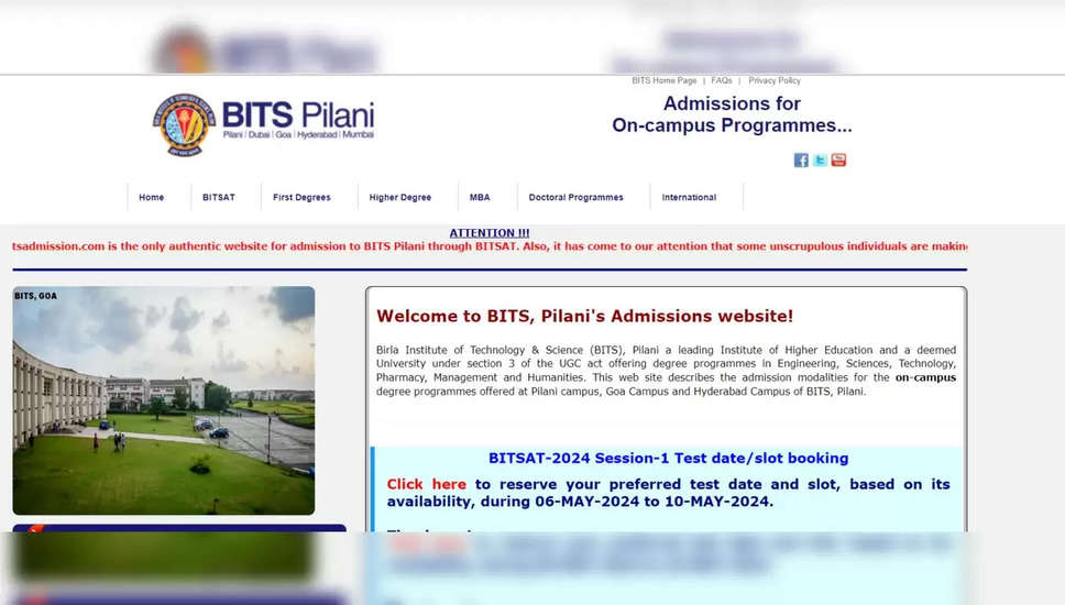 BITSAT 2024 अनुपस्थिति स्लॉट के लिए पंजीकरण खुला; bitsadmission.com पर अभी आवेदन करें