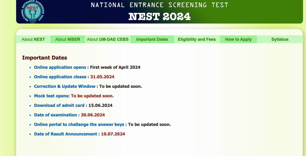NEST 2024 Registration Postponed; Application Form Release Expected Soon at nest.exam.in